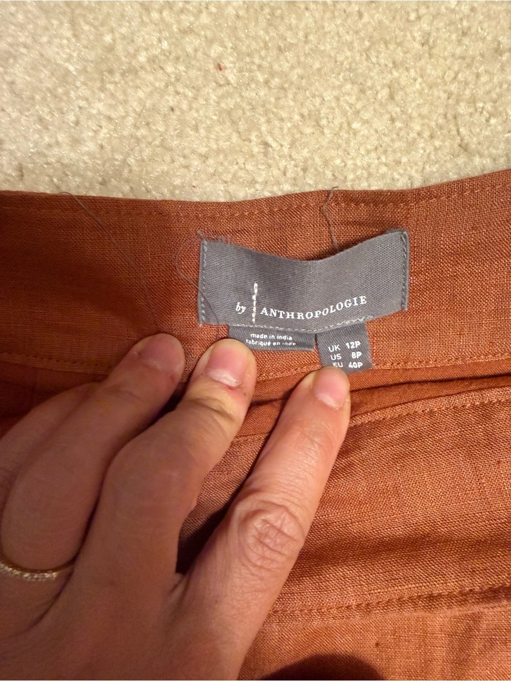 Anthro Rust Midi Wrap Linen Skirt with Button Waist - Picture 4 of 6